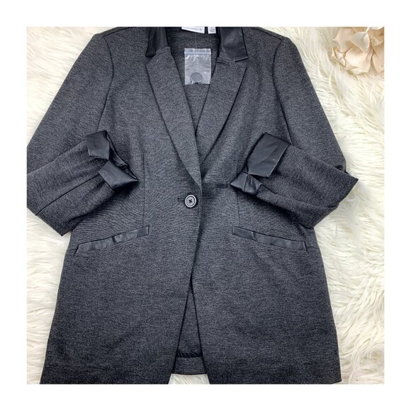 Susan Graver Ponte Knit Long-Line Blazer/Jacket with Faux Leather Trim Women's 4 - Picture 2 of 8